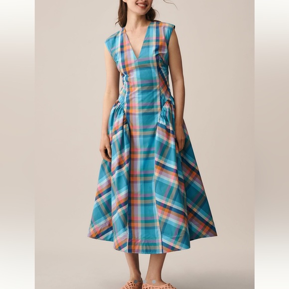 Anthropologie Dresses & Skirts - Plaid V-Neck Midi Dress